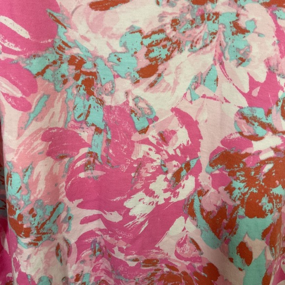 Quacker Factory Top M Pink Floral Embellished 3/4 Sleeve Boho Artsy Watercolor - Picture 7 of 13